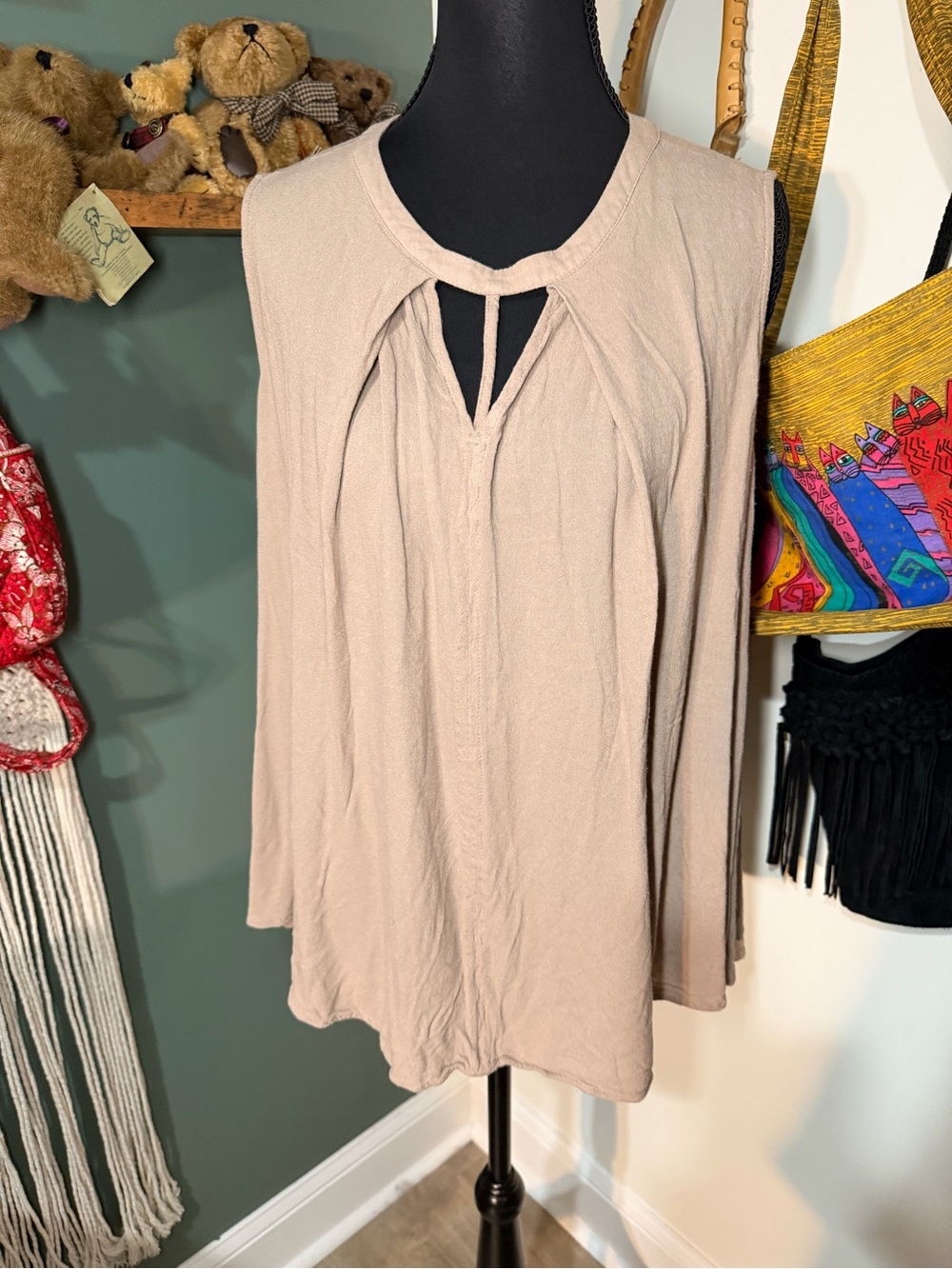 Umgee Oversized Flowy Tank Top Taupe Beige Womens Size Small